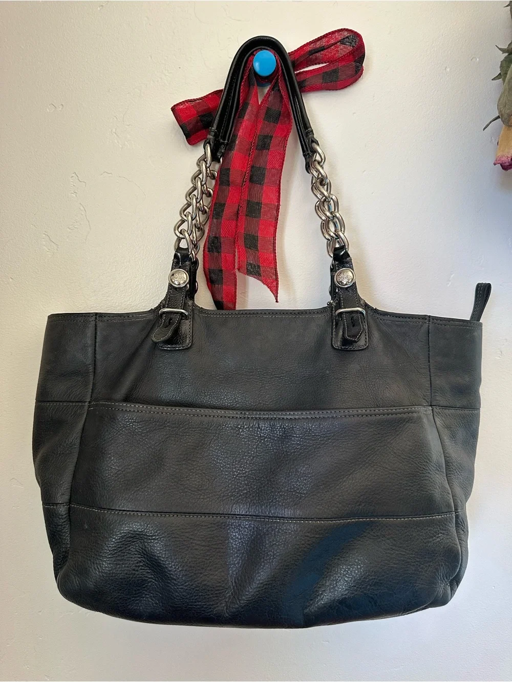 Coach Black Leather Chain-Handle Tote Bag